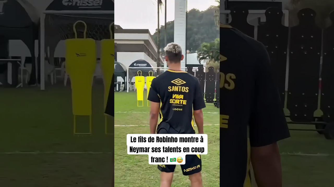 Le fils de Robinho montre à Neymar ses talents en coup franc 🇧🇷 #neymar #santos
